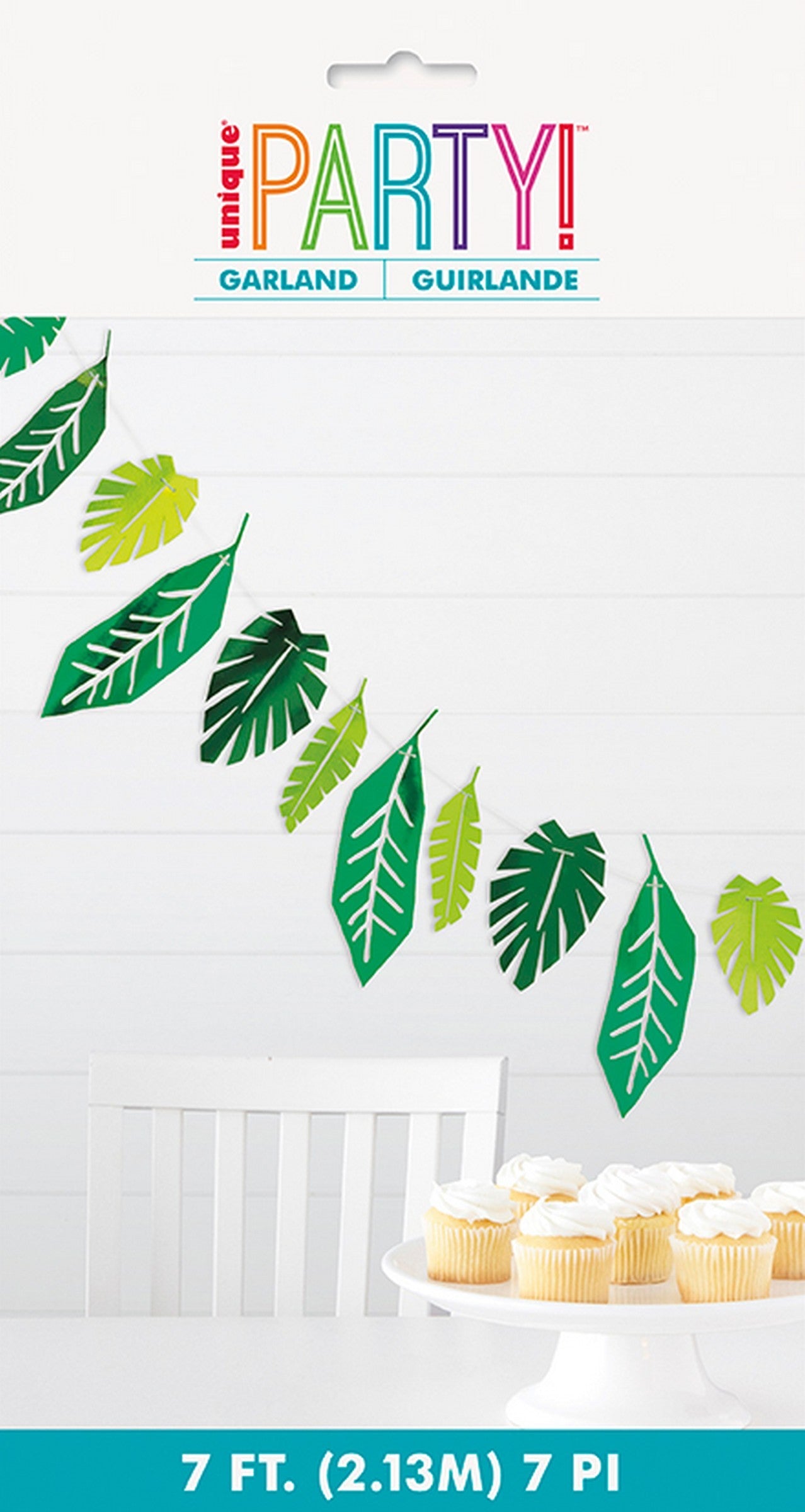 Palm Tropical Luau Foil Leaves Paper Garland 84in