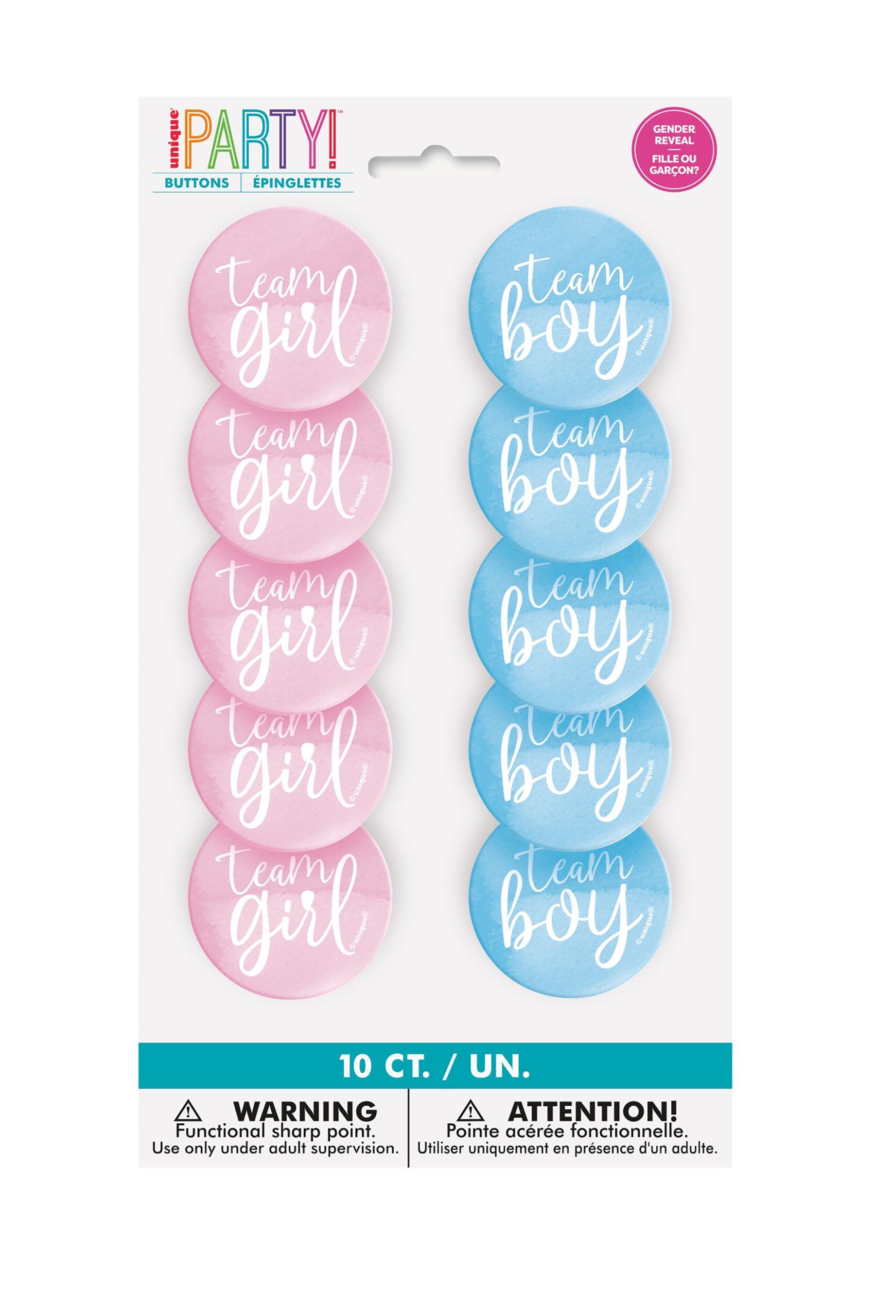 Gender Reveal Party 10 Team Girl / Team Boy Buttons