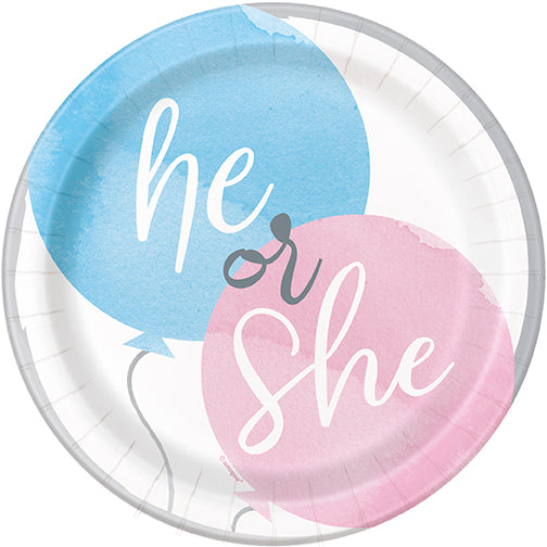 Gender Reveal Party 8 Round Paper Plates 7in