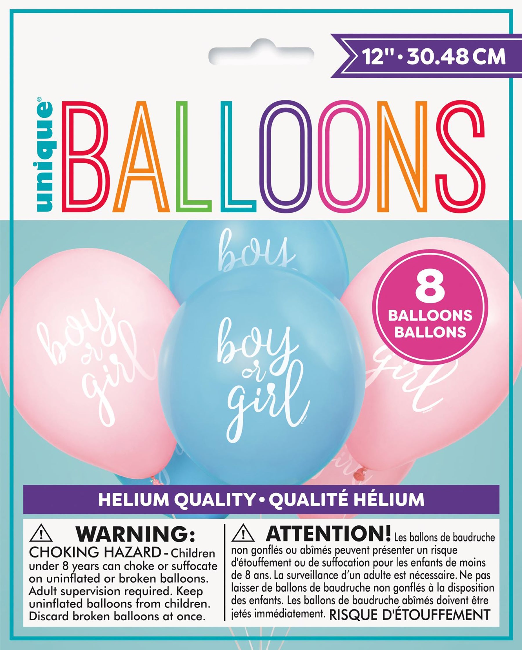 Gender Reveal Party 8 Printed Latex Balloons 12in