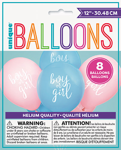 Gender Reveal Party 8 Printed Latex Balloons 12in