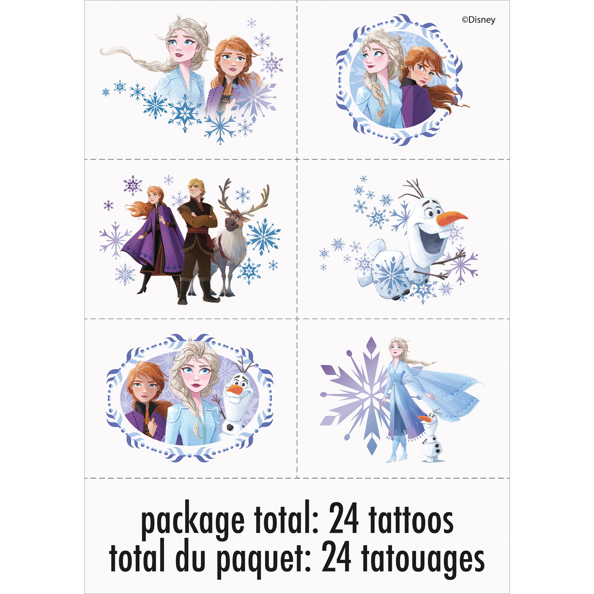 Frozen II 24 Temporary Tattoos 1.5x2in each