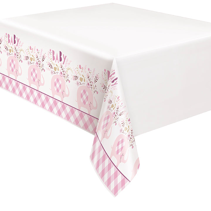 Pink Floral Elephant Plastic Tablecover 54x84in
