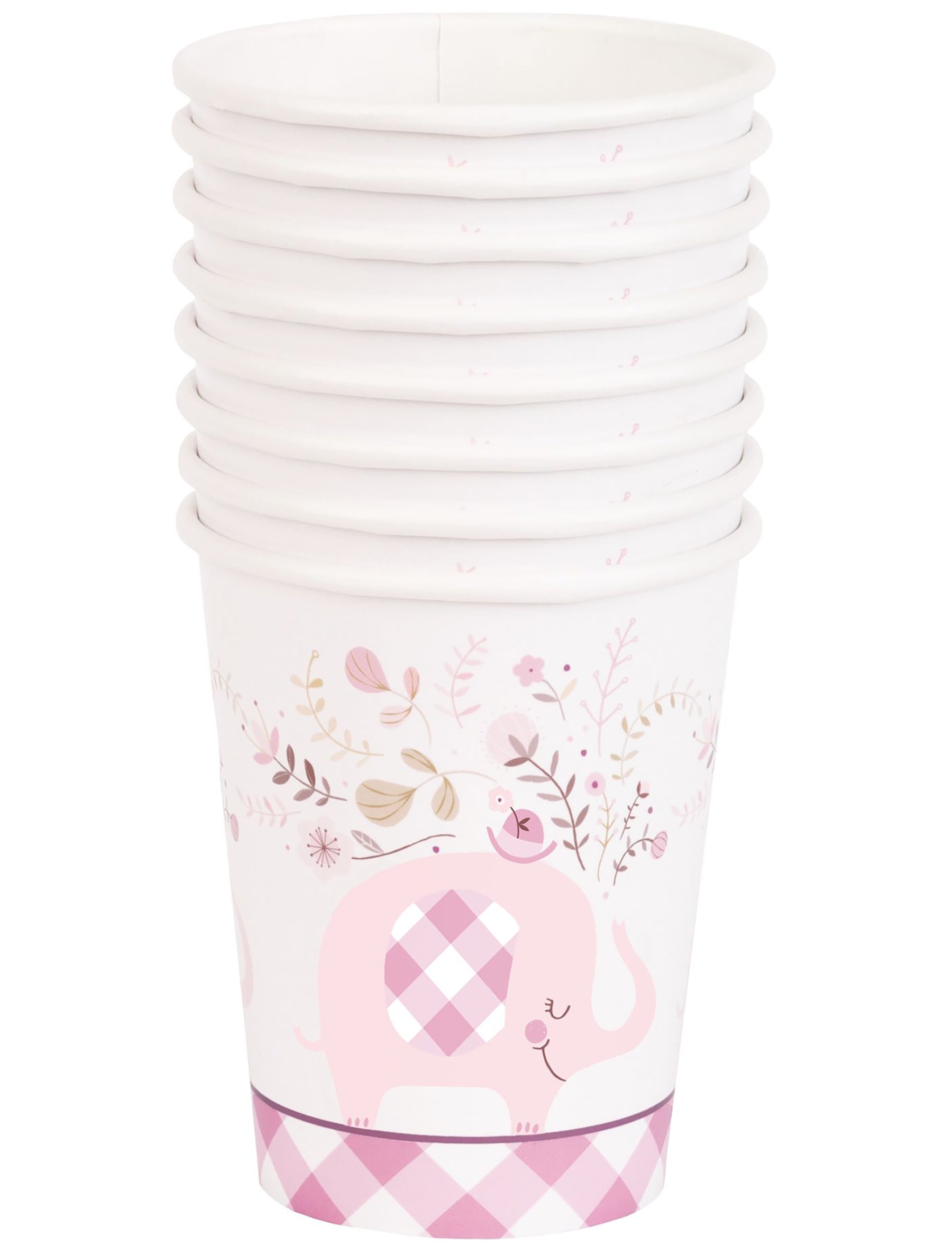Pink Floral Elephant 8 Paper Cups 9oz
