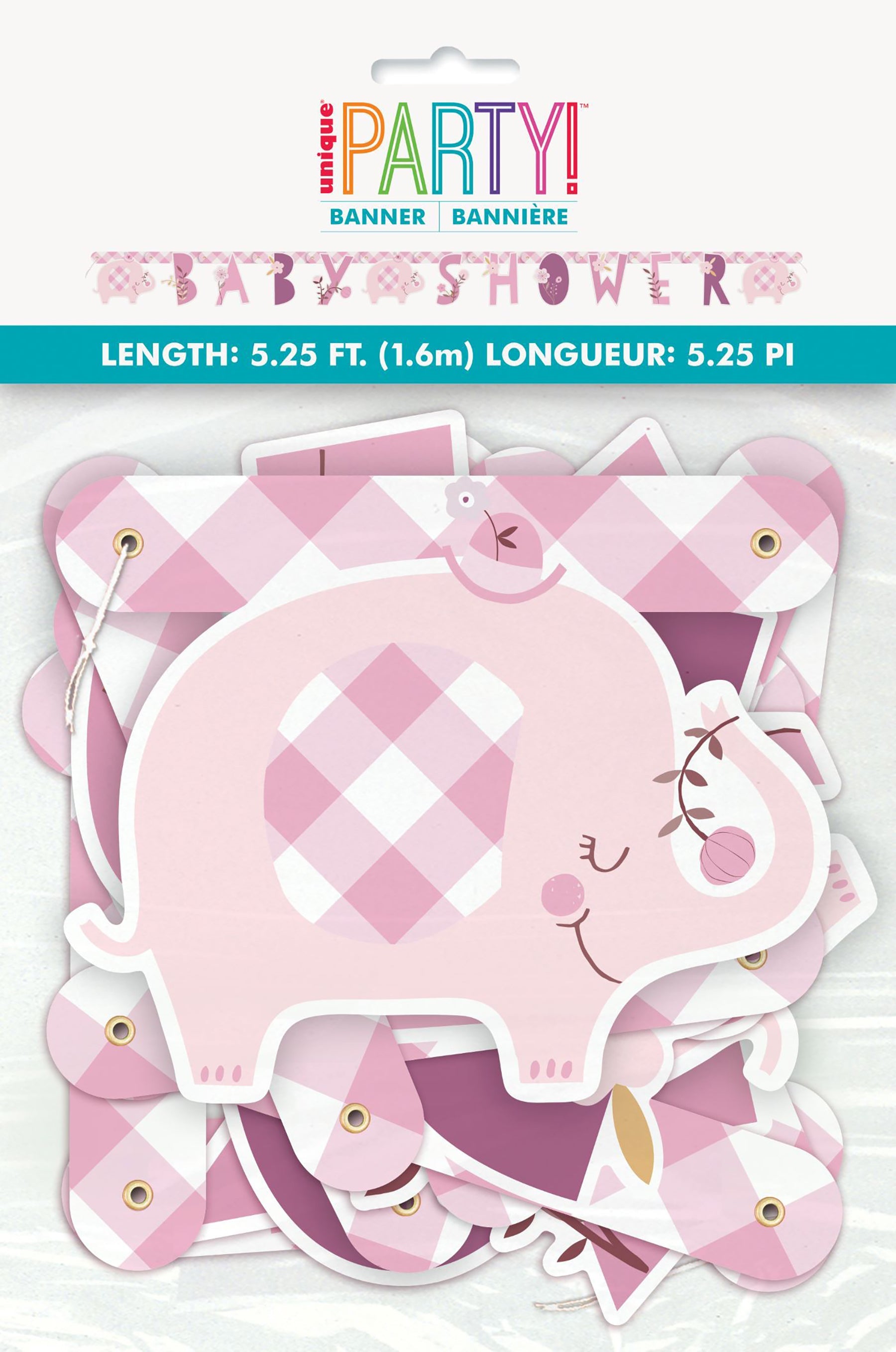 Pink Floral Elephant Jointed Banner 63in