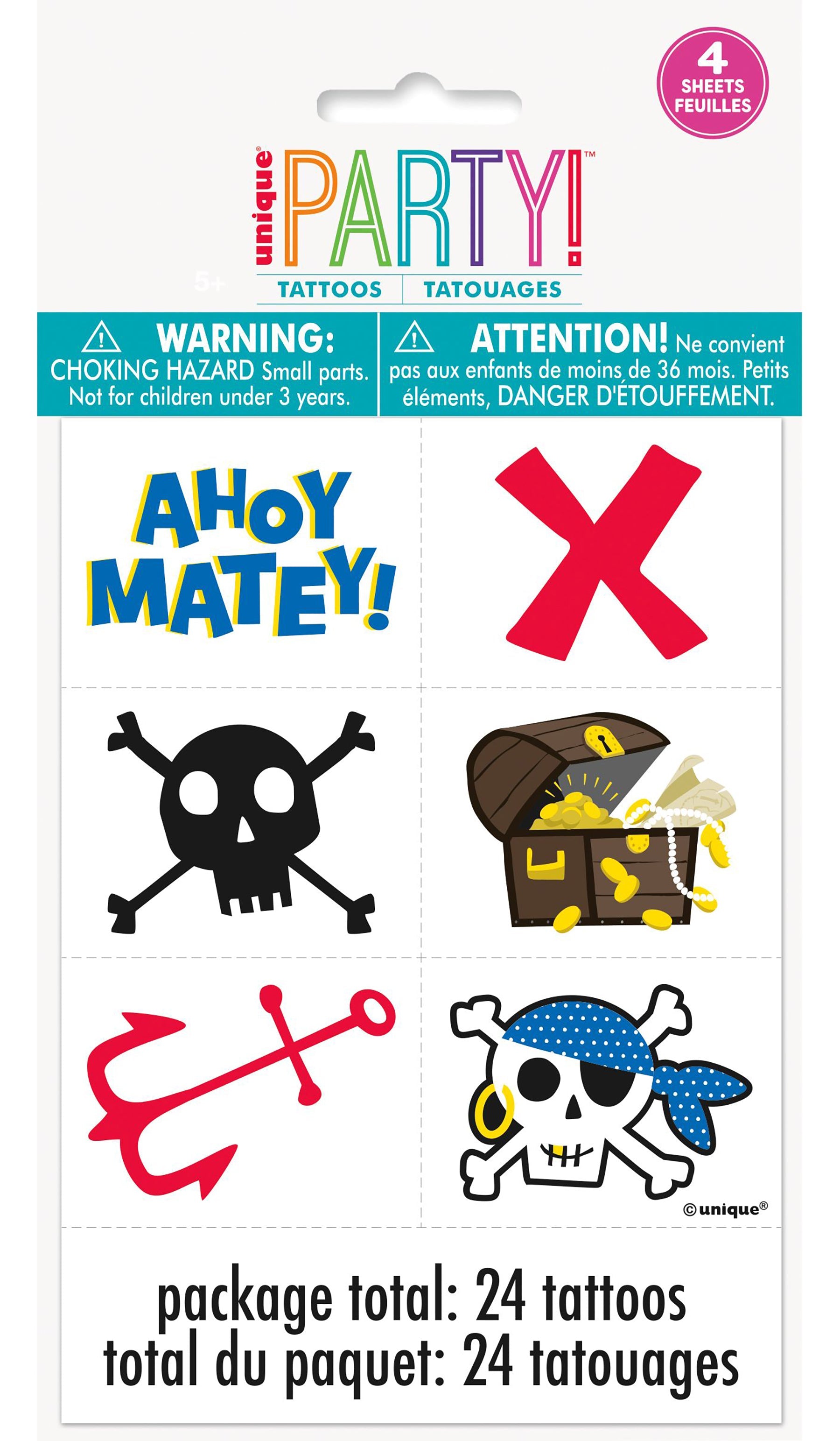 Ahoy Pirate 24 Temporary Tattoos 1.5x2in each
