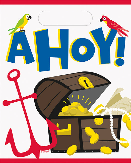 Ahoy Pirate 8 Plastic Treat Bags 7.25x9in