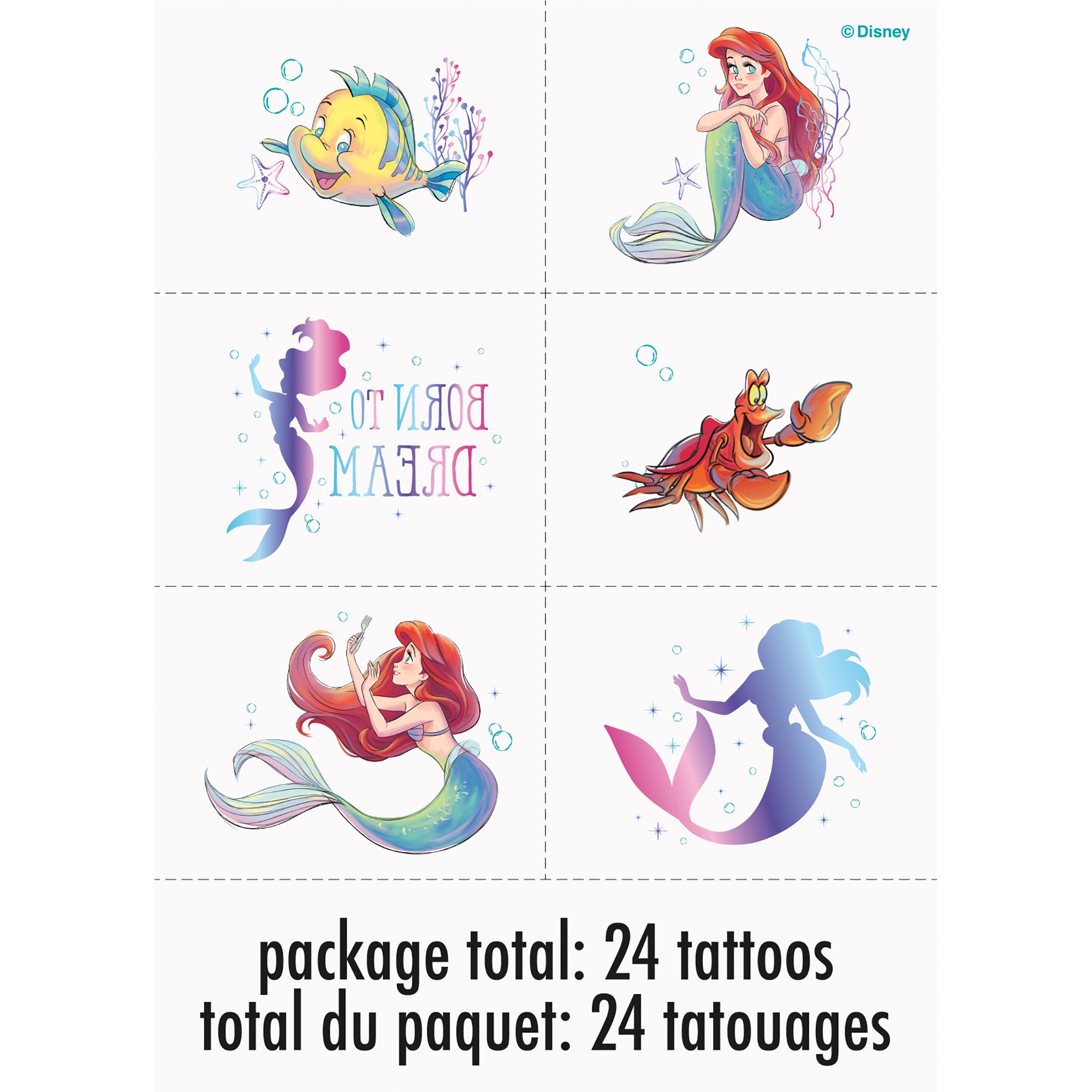La Petite Sirène 24 Tatouages Temporaires 1.5x2po chaque