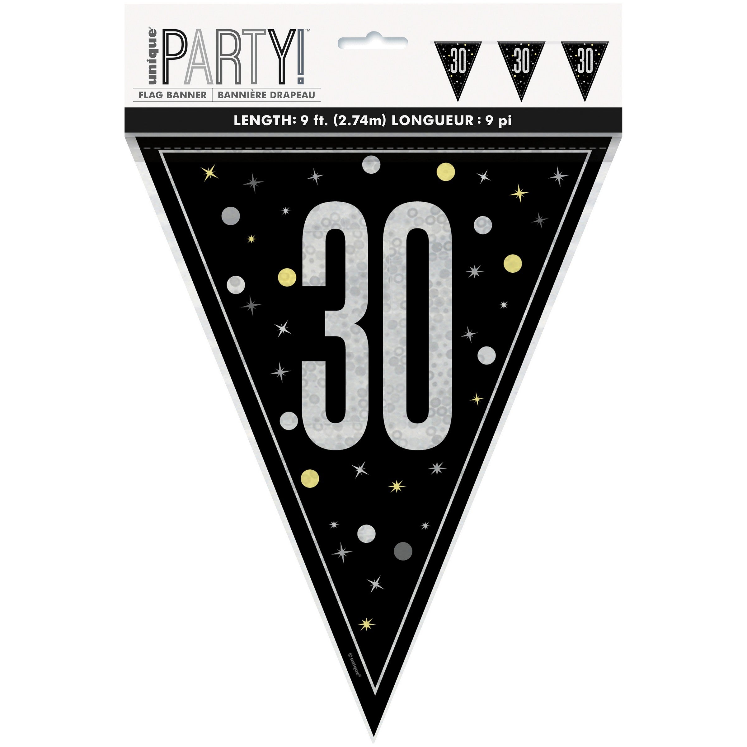 Age 30 Black Flag Banner Plastic 108in