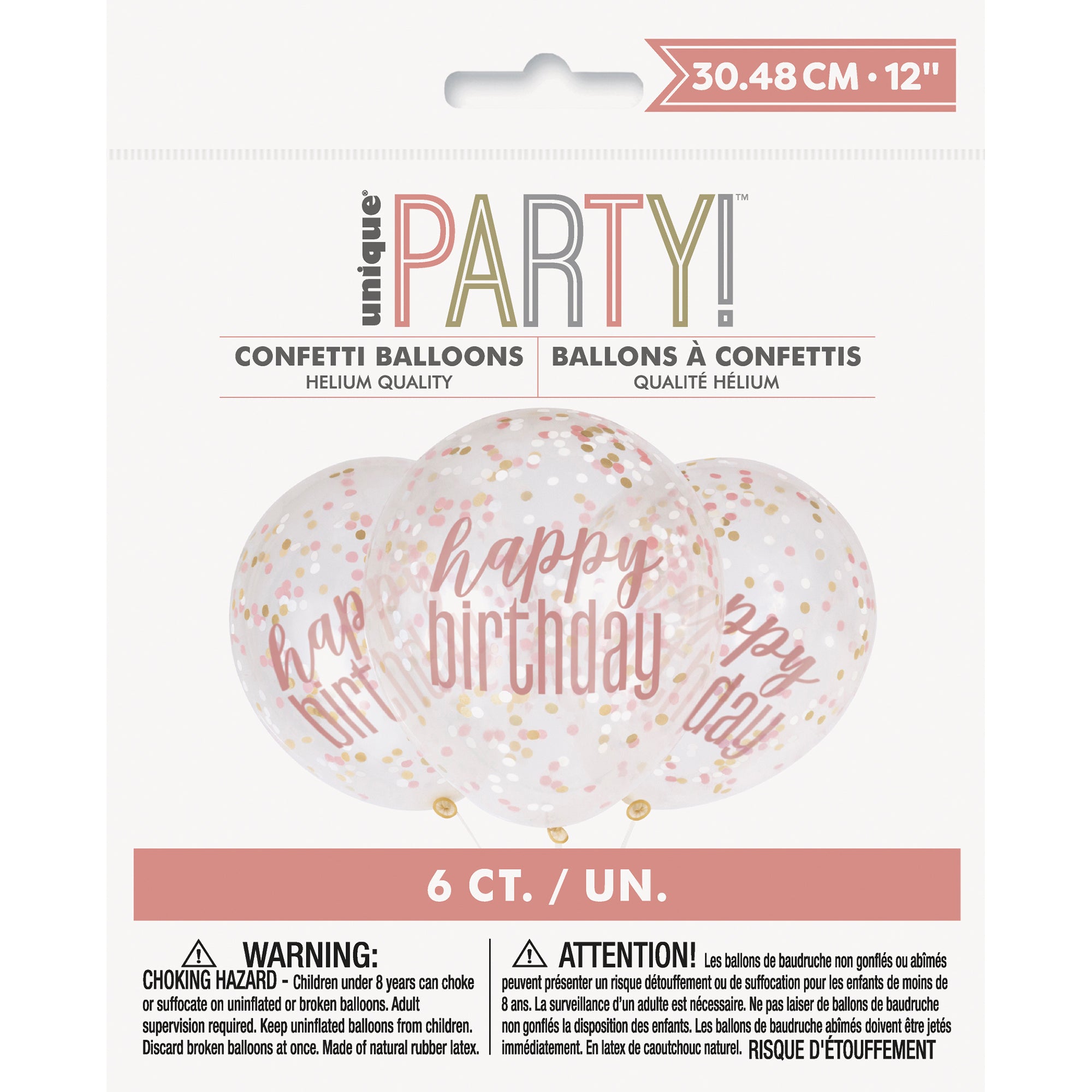 Happy Birthday Pink 6 Printed Clear Latex Confetti Balloons 12in