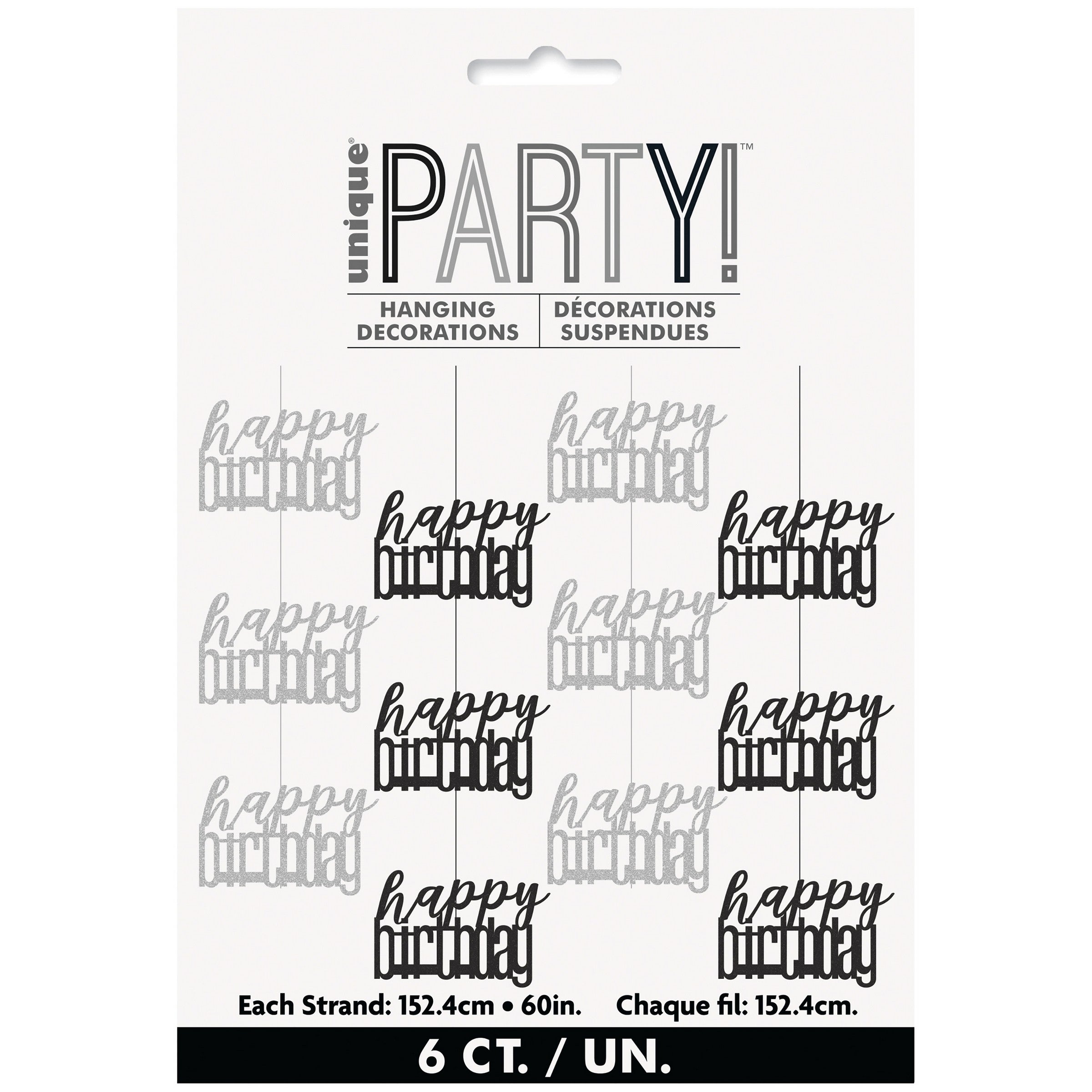 Happy Birthday Black 6 Glitter Hanging Decorations 60in