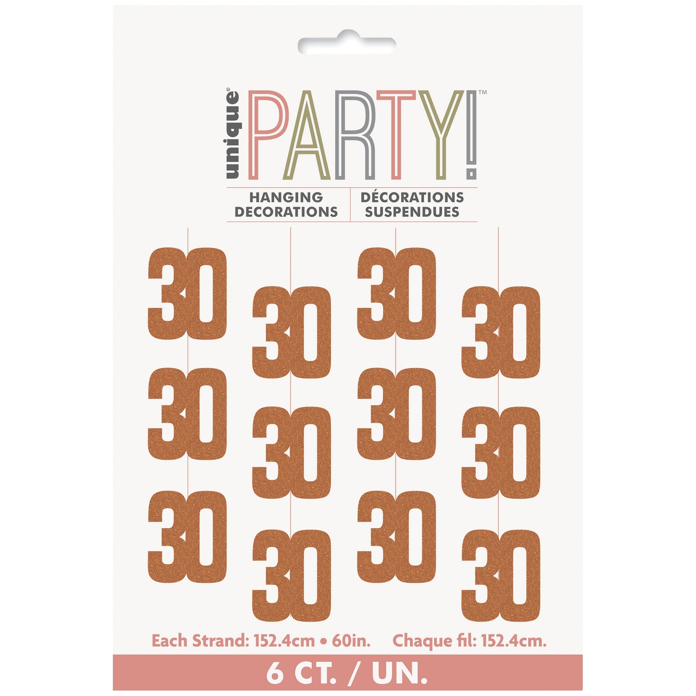 Age 30 Pink 6 Glitter Hanging Decorations 60in