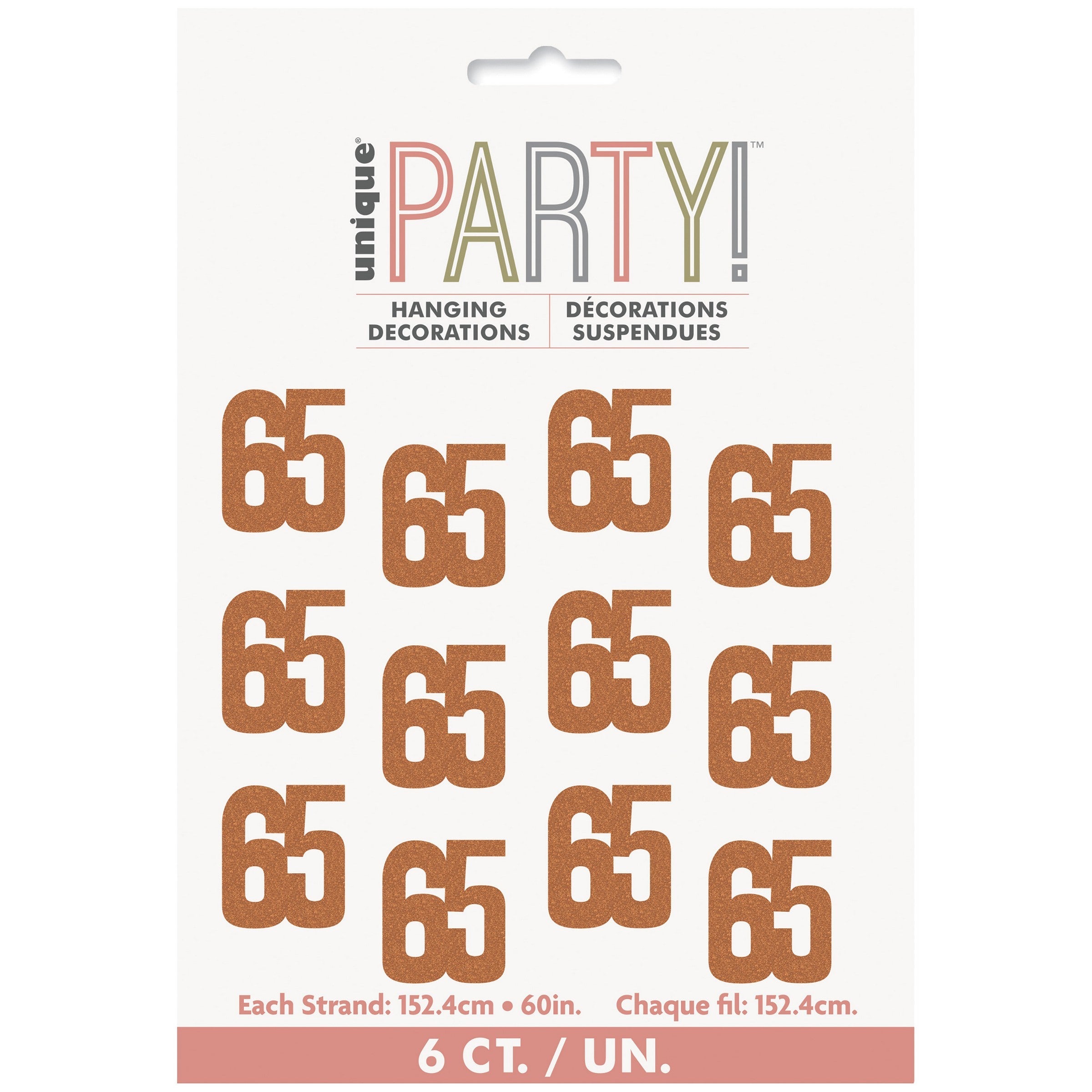 Age 65 Pink 6 Glitter Hanging Decorations 60in