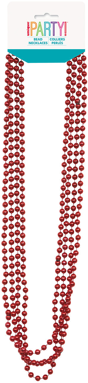 4 Red Metallic Bead Necklaces 32in