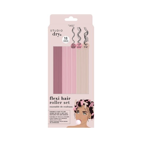 Studio Dry 18pcs Flexi Hair Roller Set Pink - 1/2in , 5/8in, 3/4in x 9.25in