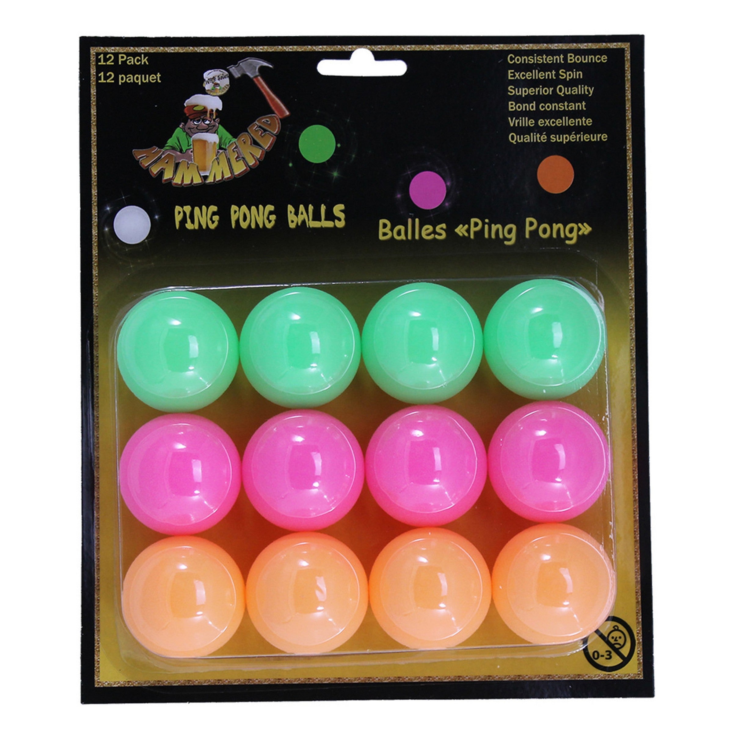 12 Neon Ping Pong Balls 1.5in