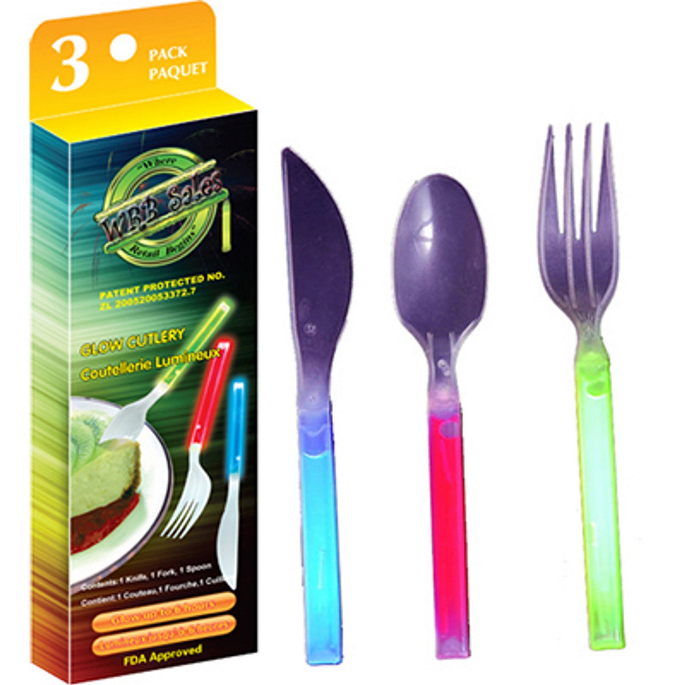 3pcs Glow Cutlery 6.25in Age 3+