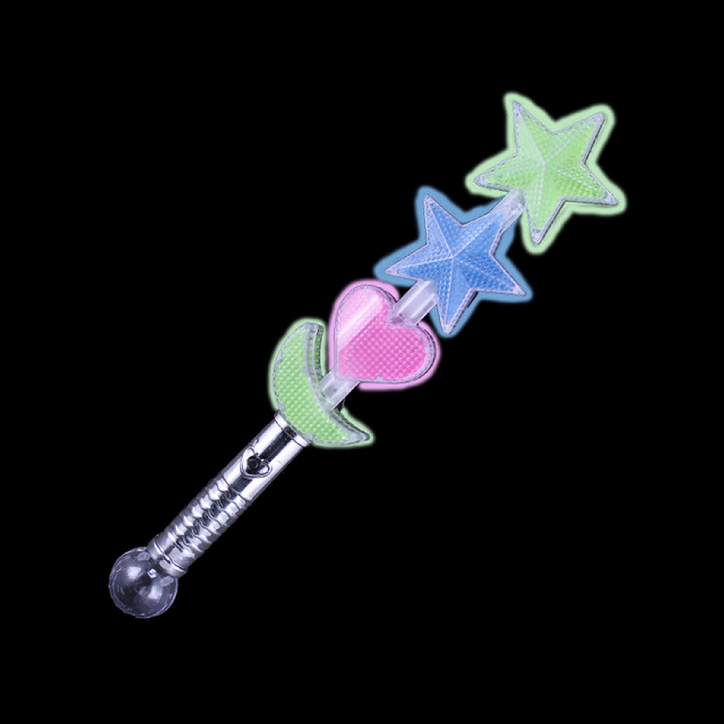 Flashing Star Moon and Heart Wand - Plastic - Batteries Included 15in Age 5+