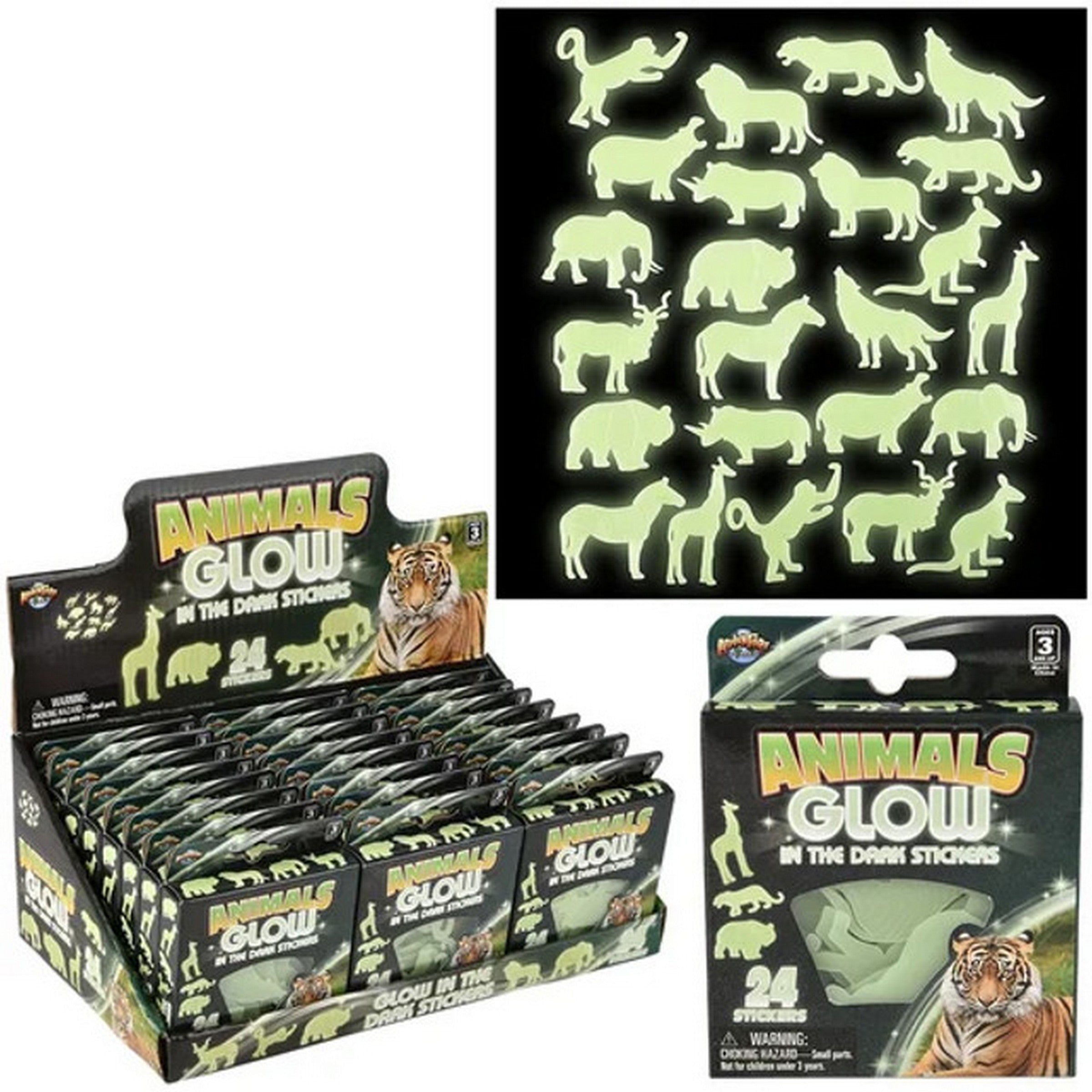 24 Glow in the Dark Stickers - Animals 2in - 2.6in Age 3+
