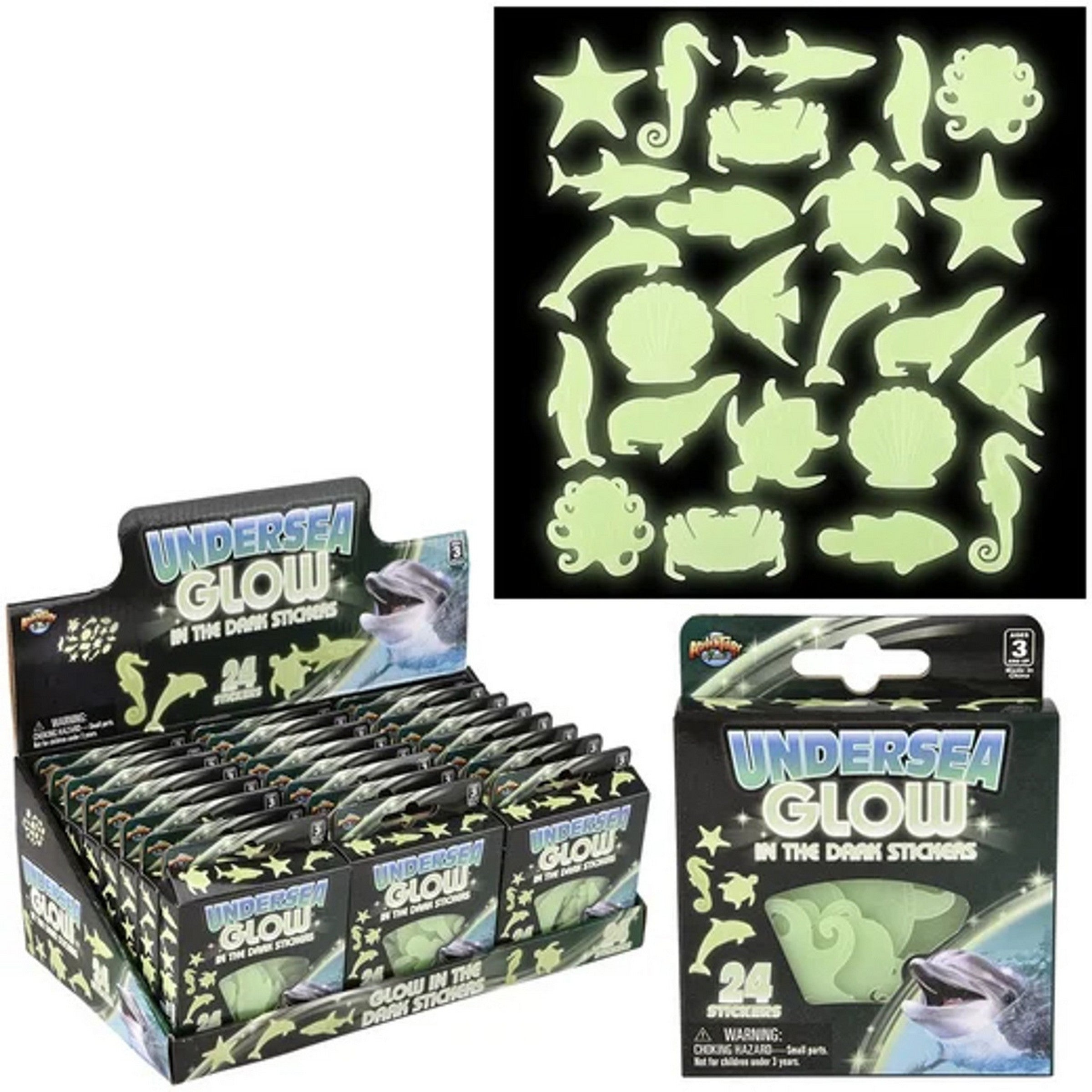 24 Glow in the Dark Stickers - Undersea 1.75in - 2.25in Age 3+