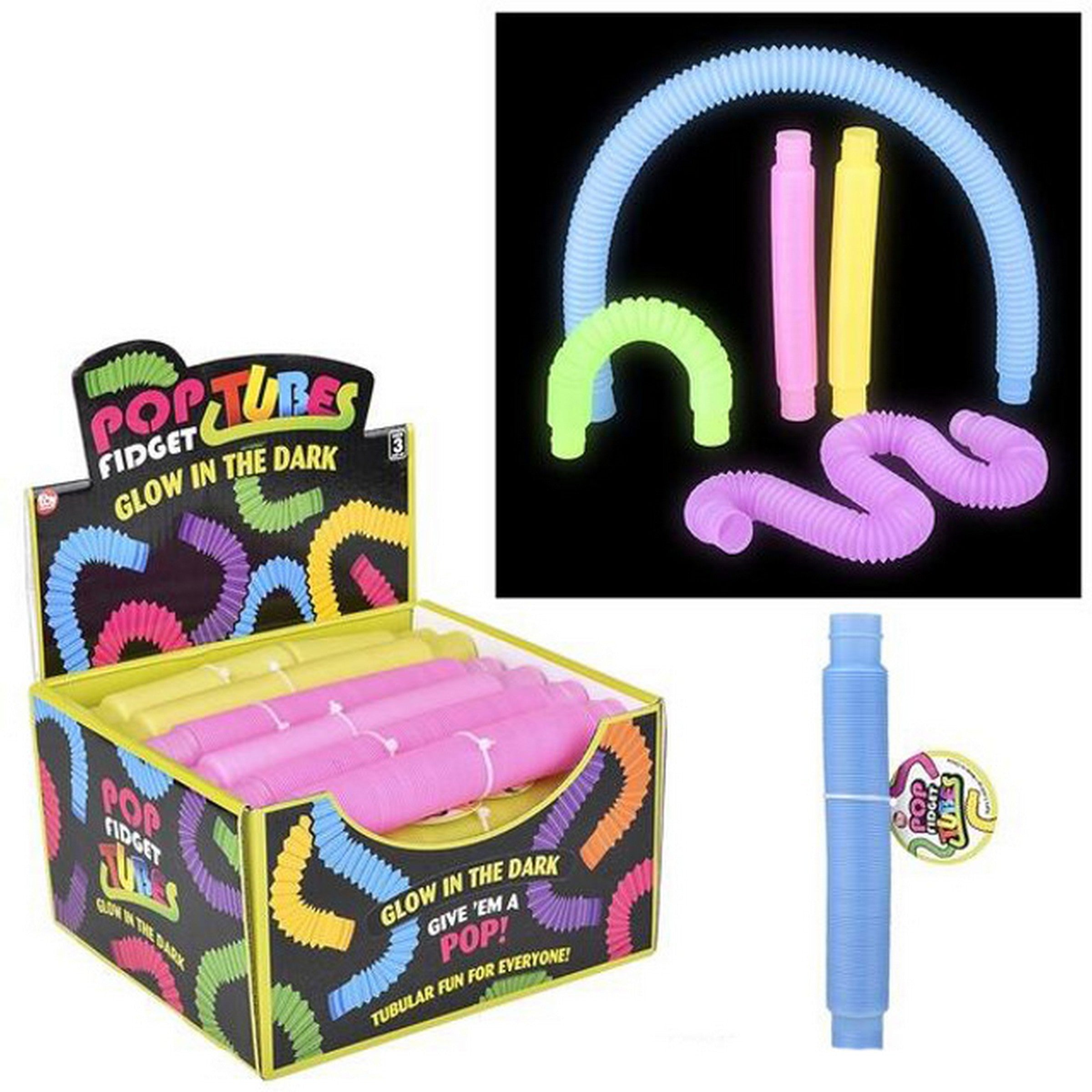 Glow in the Dark Pop Fidget Tube - Plastic 9in Age 3+ VRT