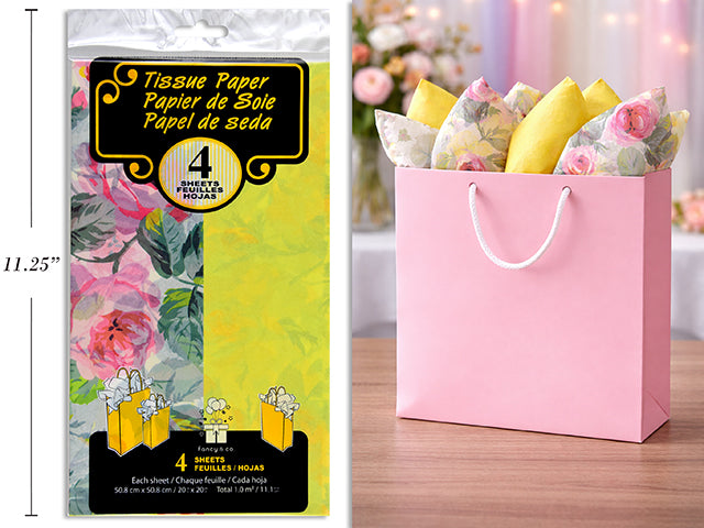 Floral and Yellow Tissue Paper, 4 Sheets 20x20in
