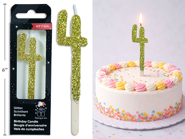 Chandelle d'anniversaire pailletée or, chiffre 4, 11 cm