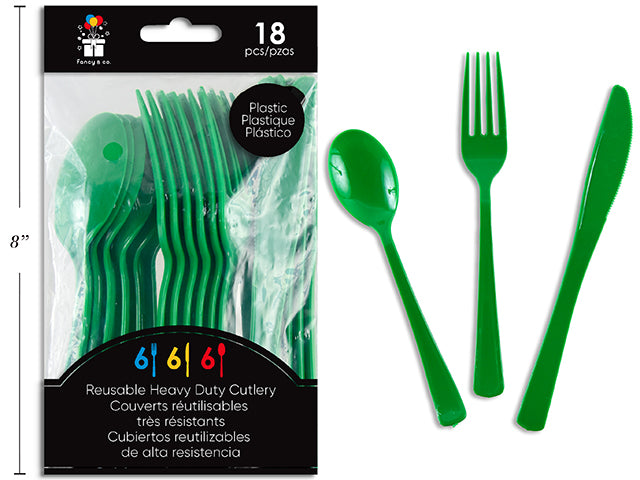 Ensemble de Couverts en Plastique Réutilisables Vert Émeraude, 18 Pièces Assorties