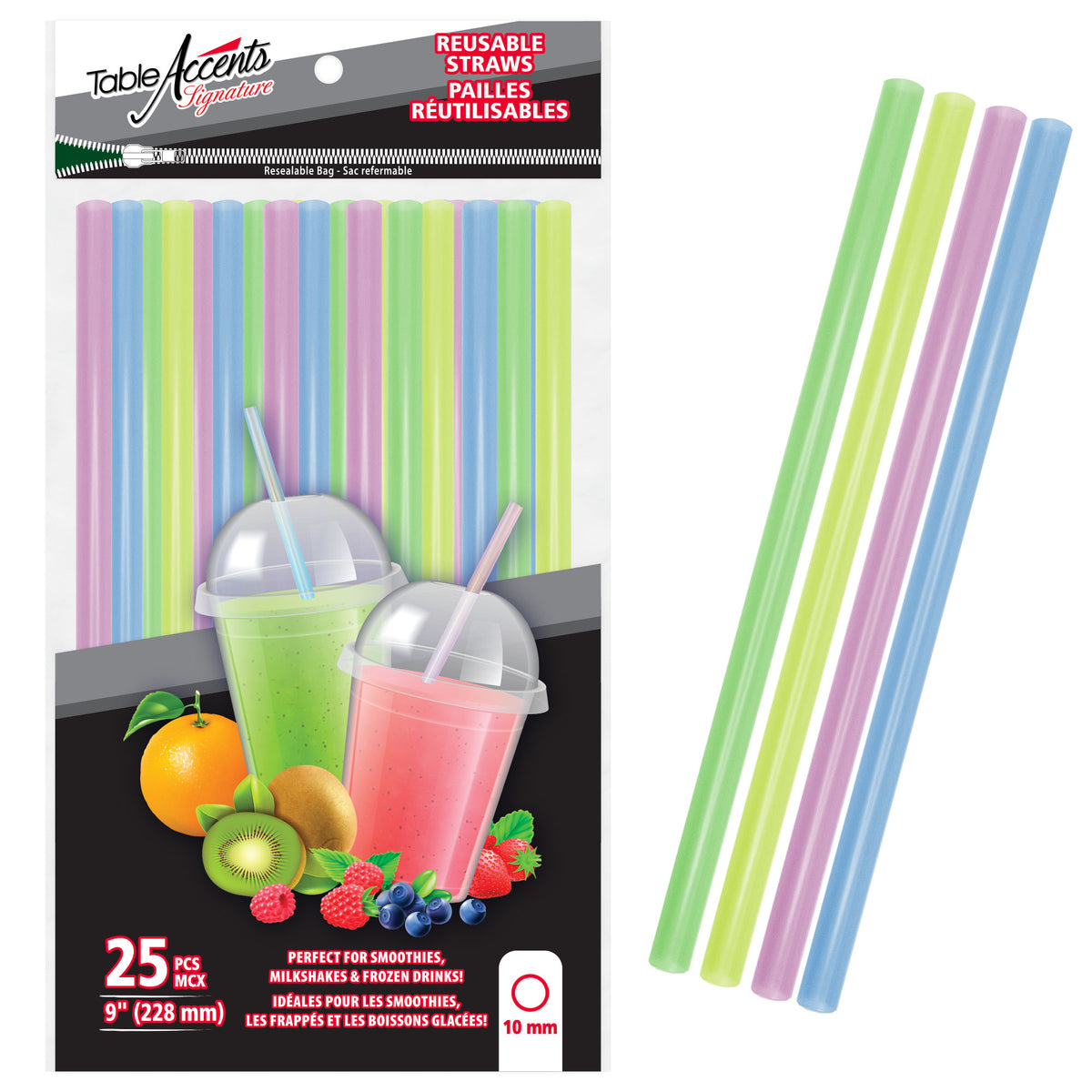 Pailles a Smoothies Reutilisables Table Accents Signature, 9po, 25 Unites