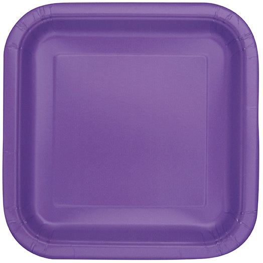 16 assiettes carrées en papier mauve néon 7po