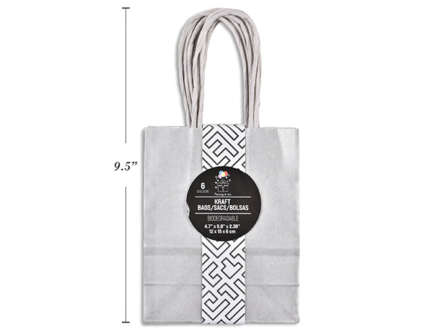 6 XS Kraft Gift Bags - Silver 15x12x6cm