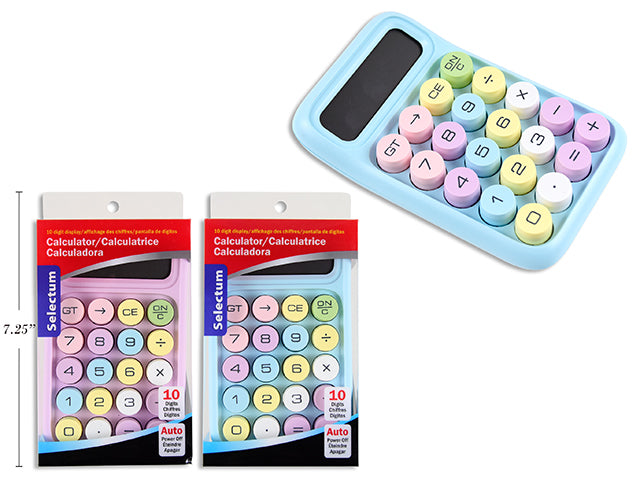 Calculatrice Pastel à 10 Chiffres, 6.2x4.33po (2 Couleurs Assorties)