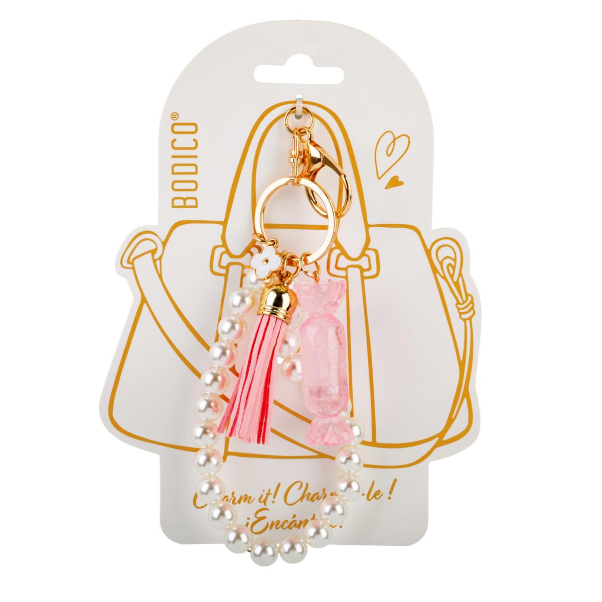 Pearl Bag Charm with Enamel Flower and Tassel
