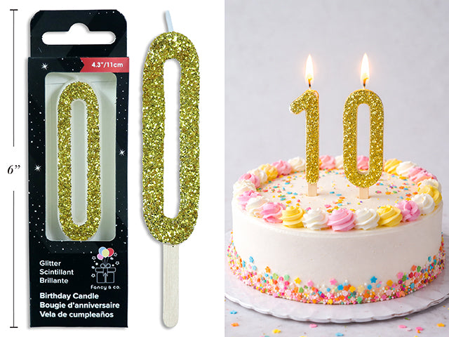 Chandelle d'anniversaire pailletée or, chiffre 0, 11 cm