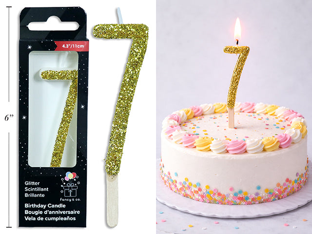 Chandelle d'anniversaire pailletée or, chiffre 7, 11 cm