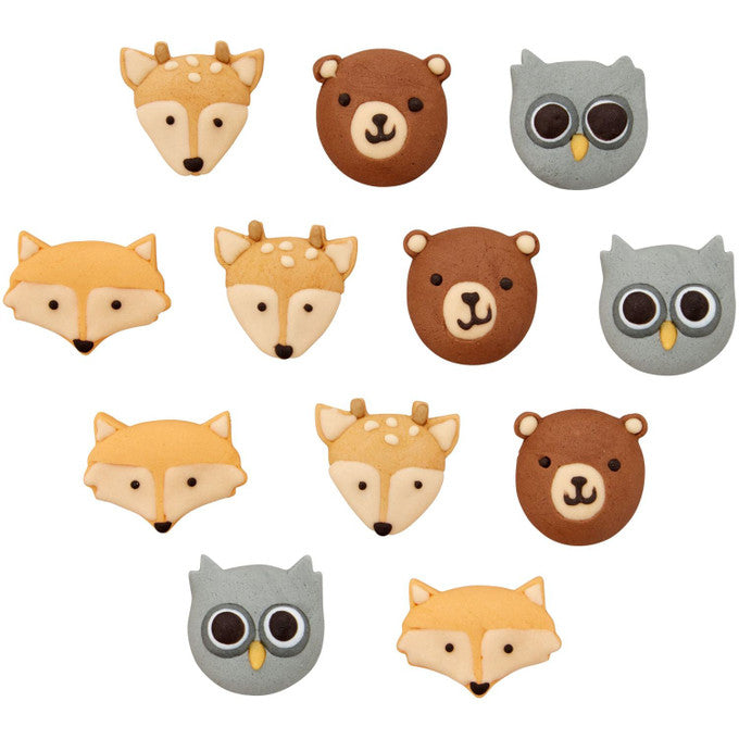 Wilton Décorations en Glaçage Royal - Cerf, Hibou, Renard et Ours, 1,34oz (12 Pièces)