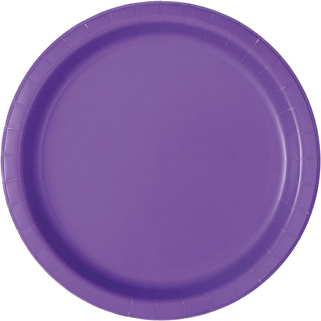 20 assiettes rondes en papier mauve néon 9po