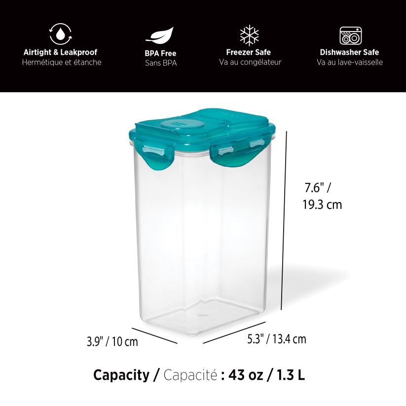 LocknLock Flip-Top Container, 43oz/1.3L, Teal