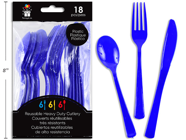 Ensemble de Couverts en Plastique Réutilisables Bleu Marine, 18 Pièces Assorties