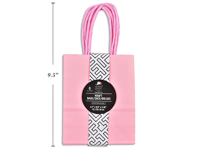 6 XS Kraft Gift Bags - Light Pink 15x12x6cm