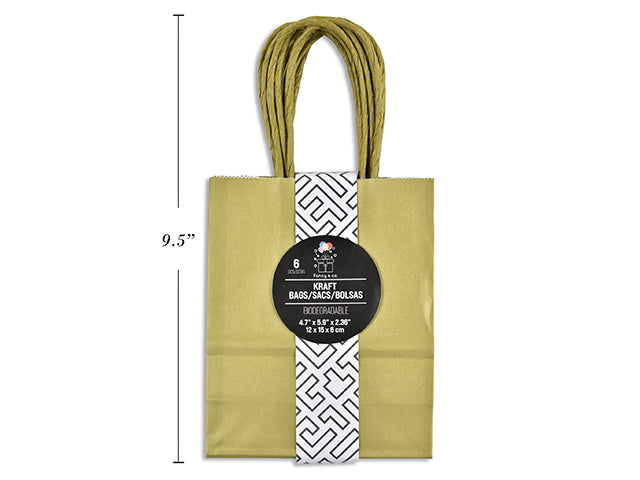 6 XS Kraft Gift Bags - Gold 15x12x6cm