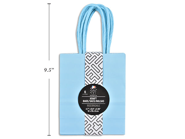 6 XS Kraft Gift Bags - Light Blue 15x12x6cm