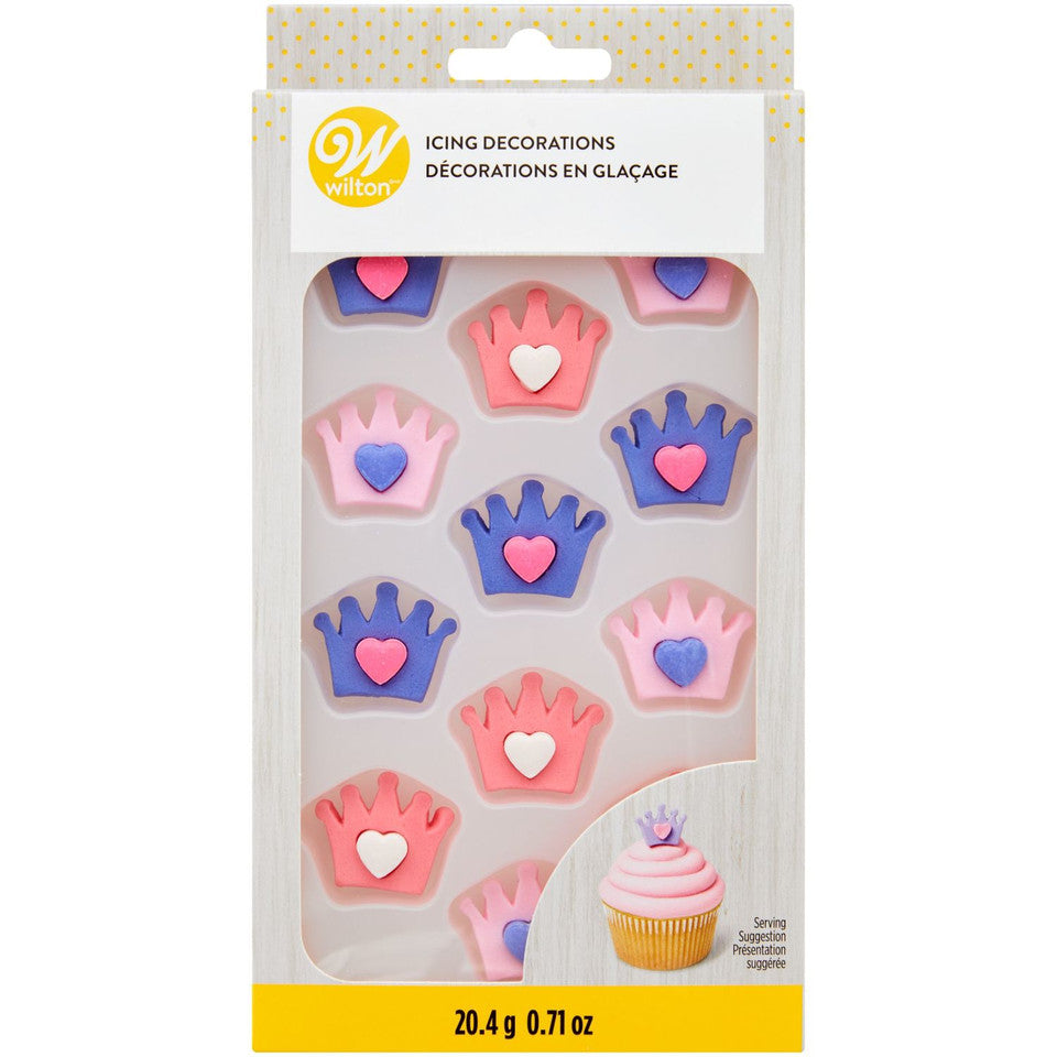 Wilton Décorations en Glaçage Royal - Couronnes Roses et Mauves avec Coeurs, 0,71oz (12 Pièces)