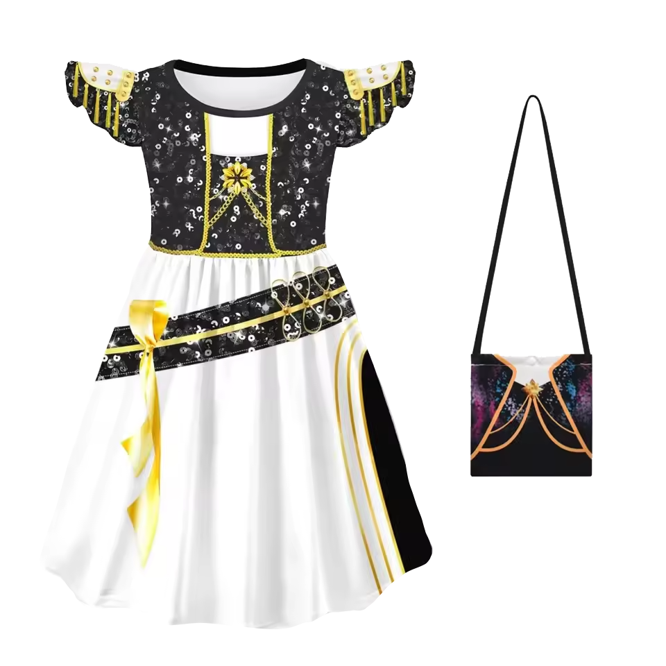 K-POP Demon Hunters – Robe Mira bleu et blanc avec bourse (costume) pour enfants