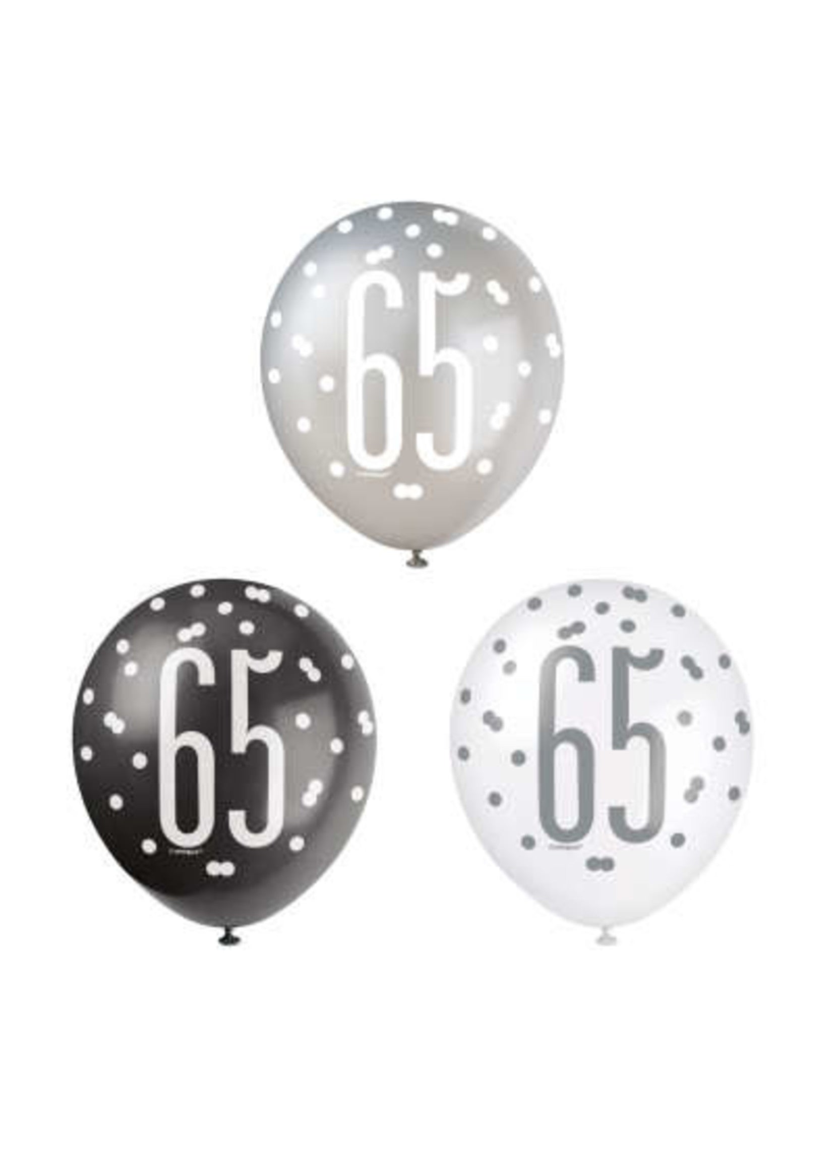 Age 65 6 Pearlized Latex Balloons 12in Black Silver and White
