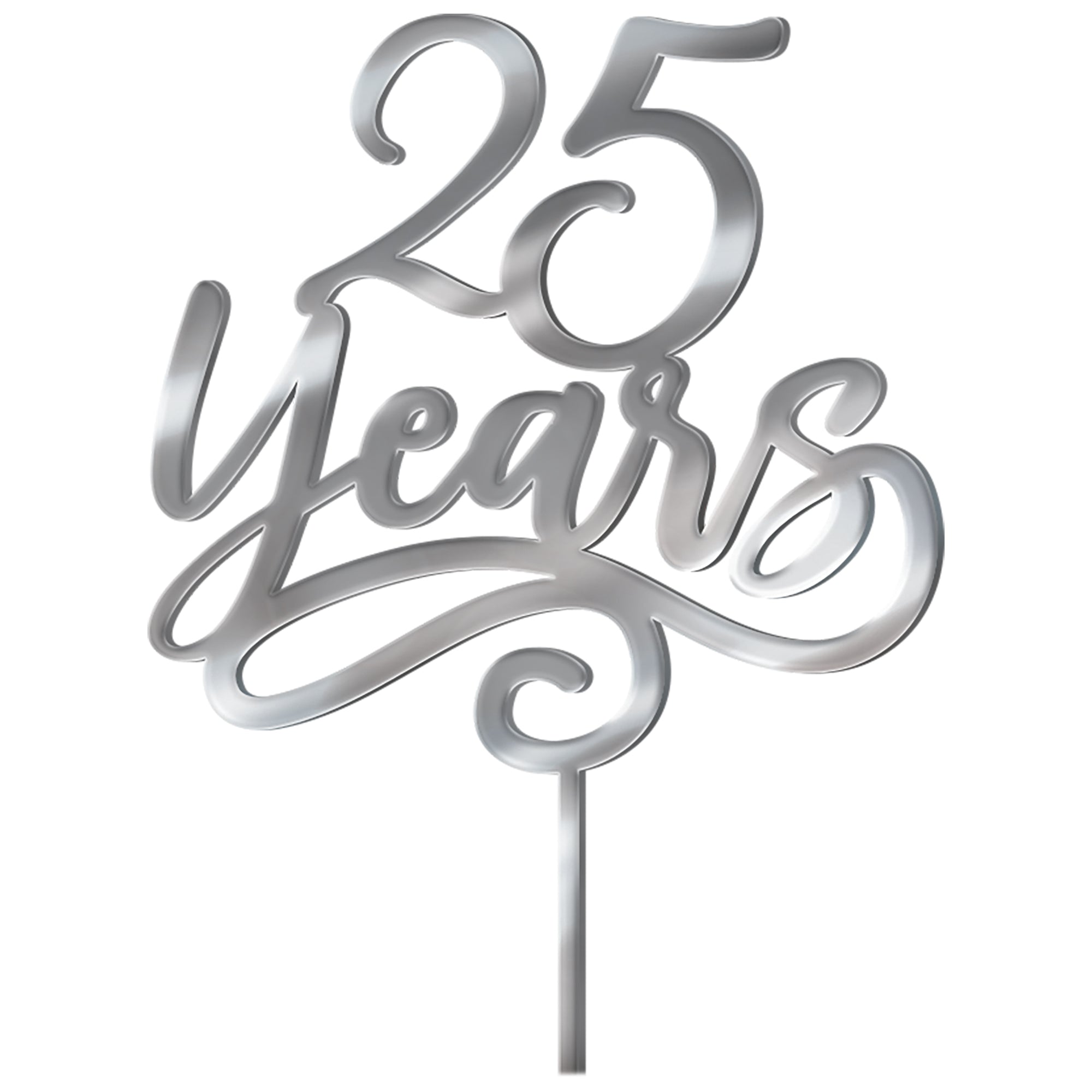 25 Years Cake Topper Mirrored Plastic  Silver  7x4.3in