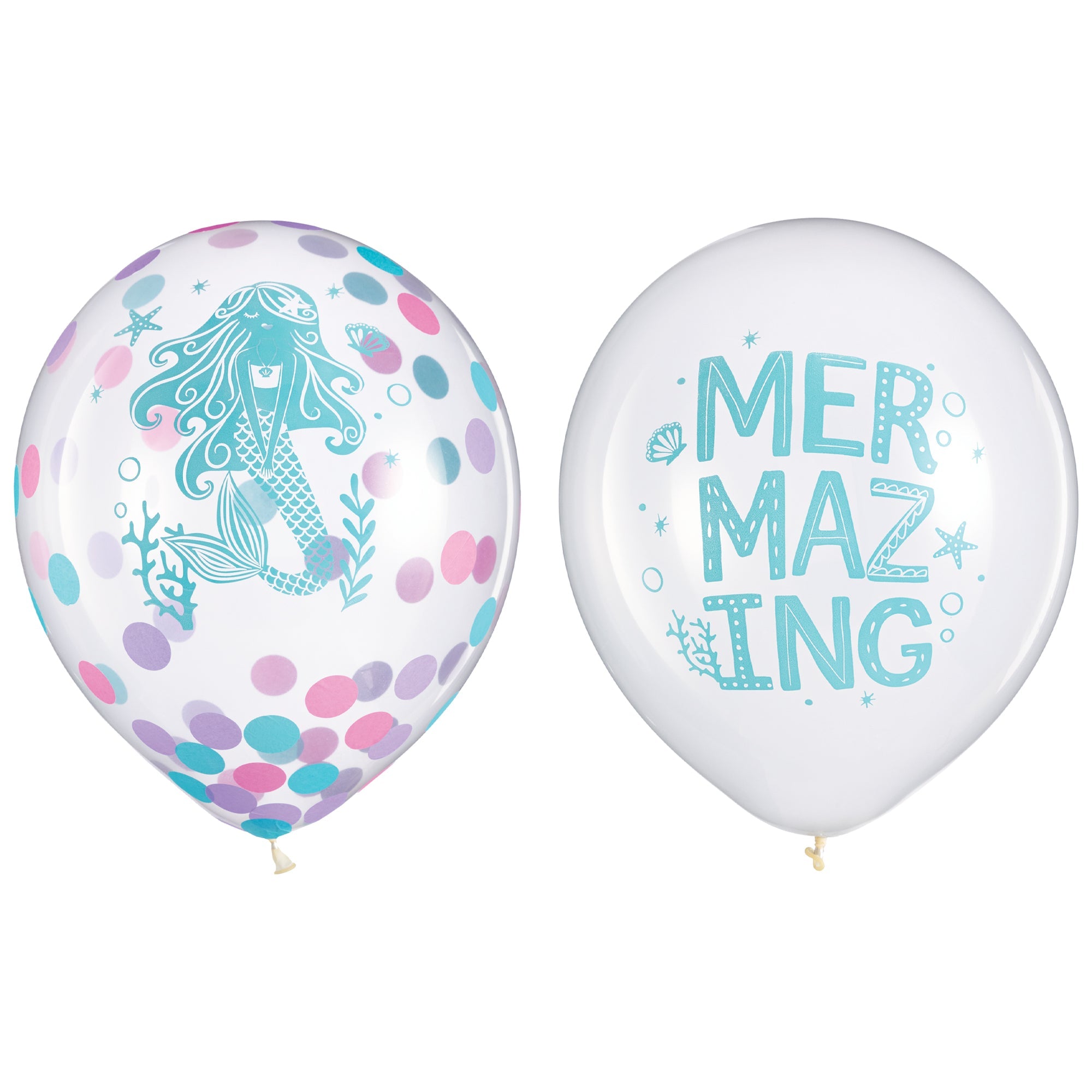 Shimmering Mermaids 6 Confettis Printed Latex Balloons 12in
