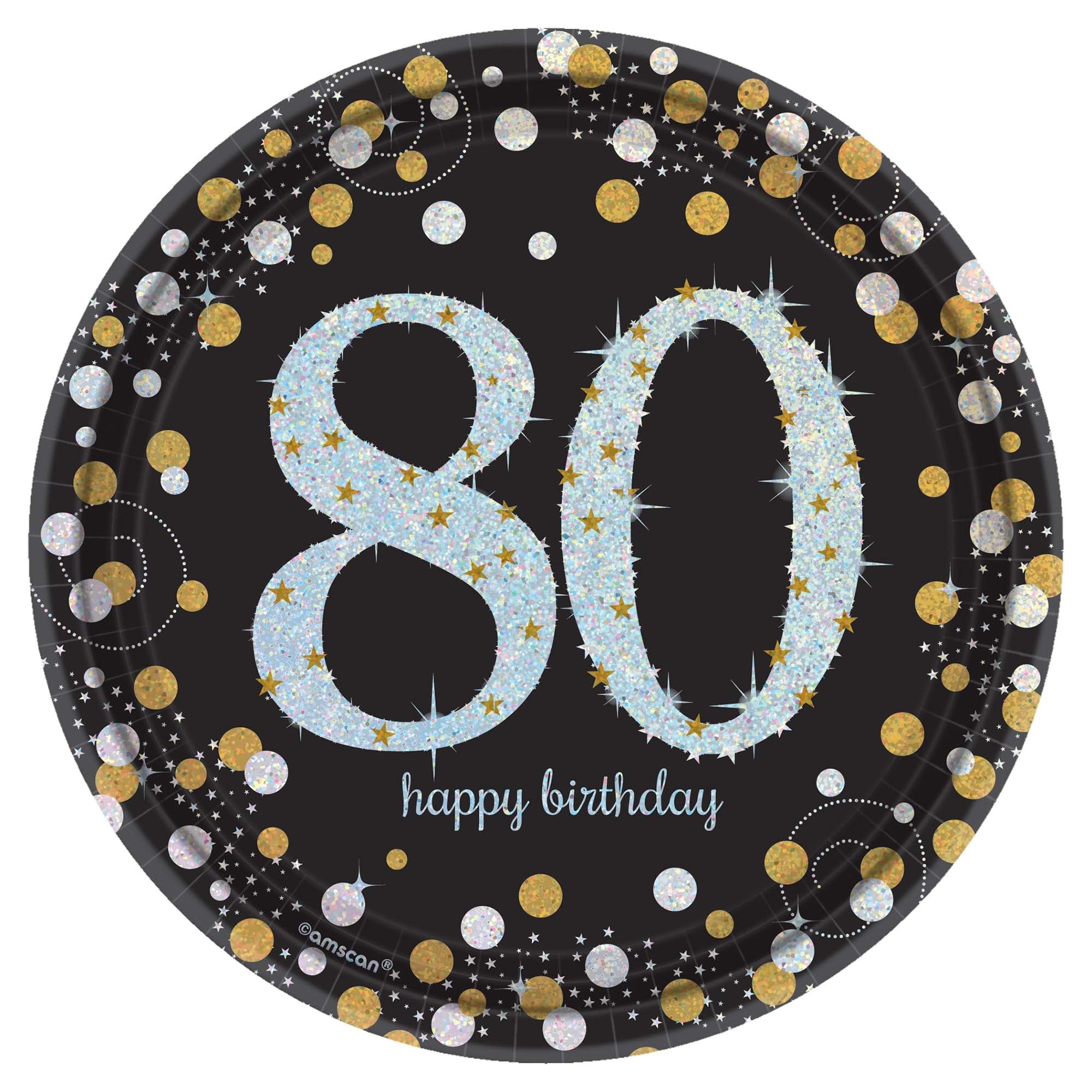 Sparkling Celebration 8 Round Paper Plates 80th  7in