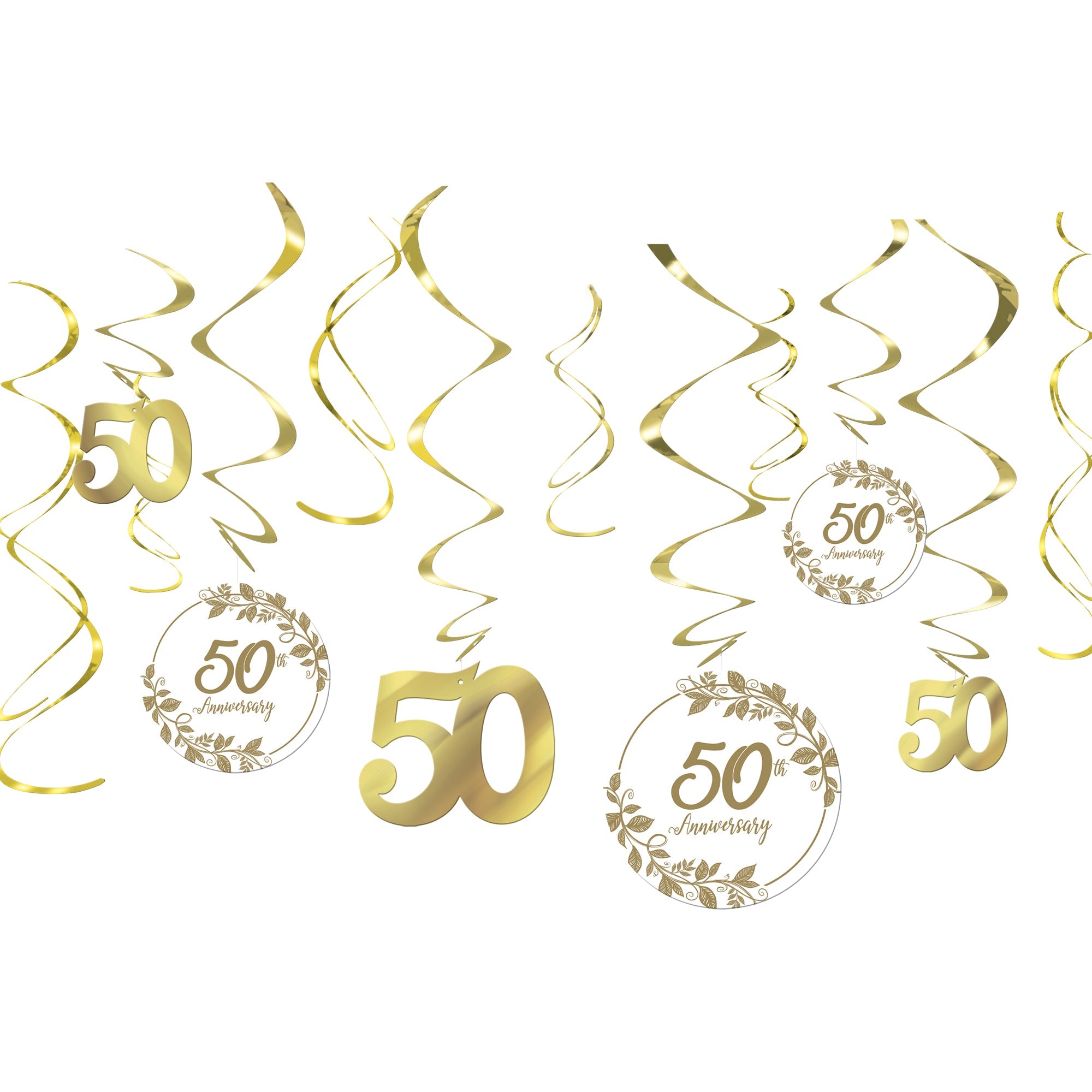 50th Anniversary 12 Swirl Decorations with Cutouts 5in to 7in