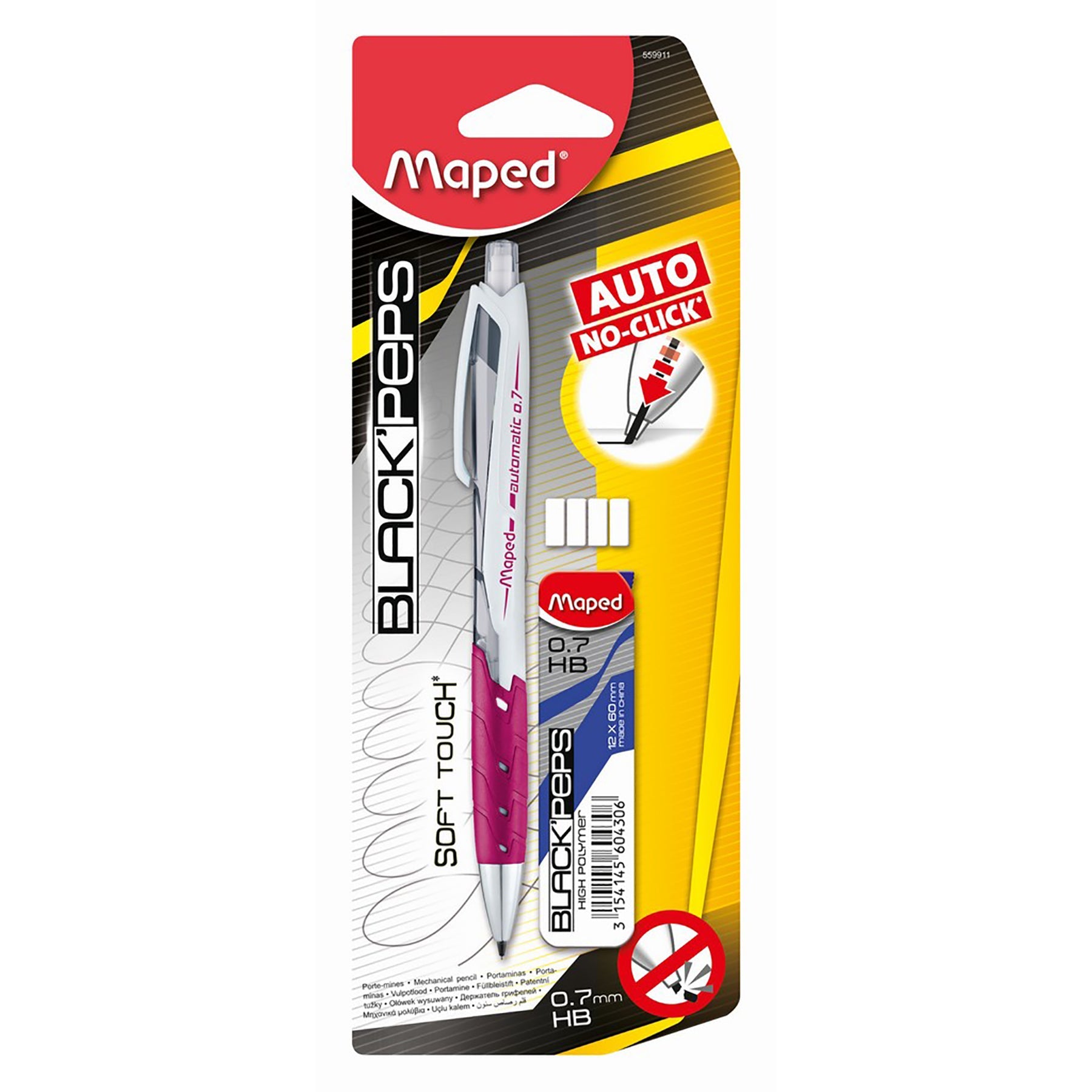 Maped Black'Peps Mechanical Pencil with 12 HB Leads 0.7mm